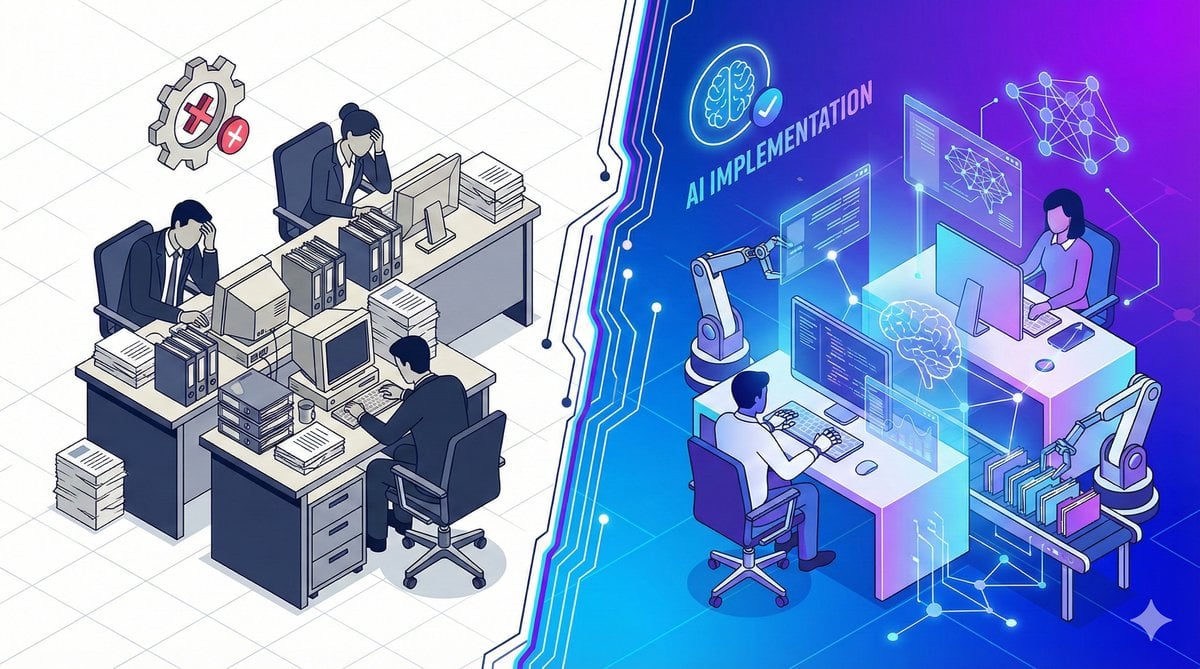 Обложка статьи Внедрение ИИ в бизнес: вопрос выживания компании